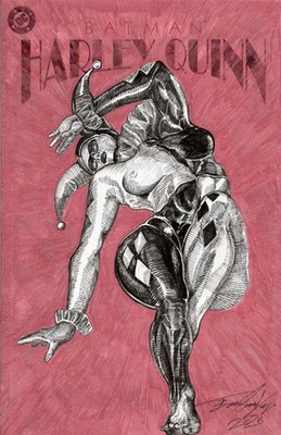 Batman Harley Quinn #1 Facsimile OOAK Sketch Cover Original Ink Drawing + Back