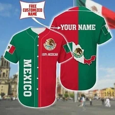 Map Mexico Love Baseball Jersey Custom Name Green Whit Red