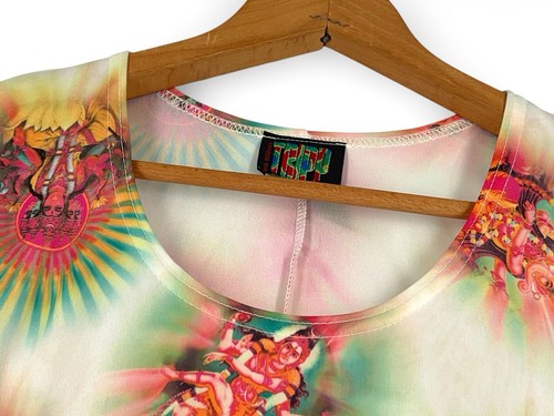 Maxi abito anni 90 Tripp Pop Art mod hippie grunge glam rock Durga Kali S/M - Foto 4 di 13