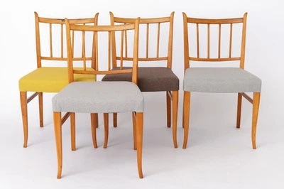 Set of 4 Vintage Beech Dining Chairs, 1950s Mid Century Modern Chairs, Restored - Image 1 of 4