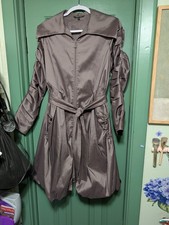 Samuel Dong Taupe irredescent bubble hem coat trench rauched hard to find sz s-m