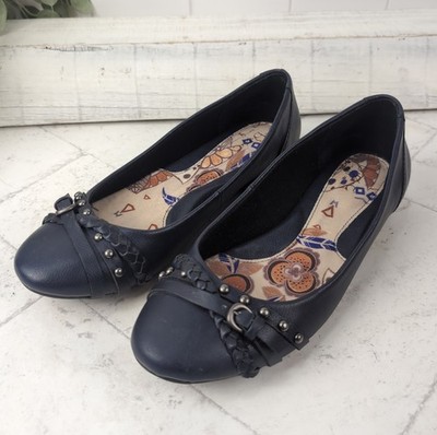 BOC Born Concept Navy Alejandra Ballet Flats Size 7.5 Buckle Accent Vegan