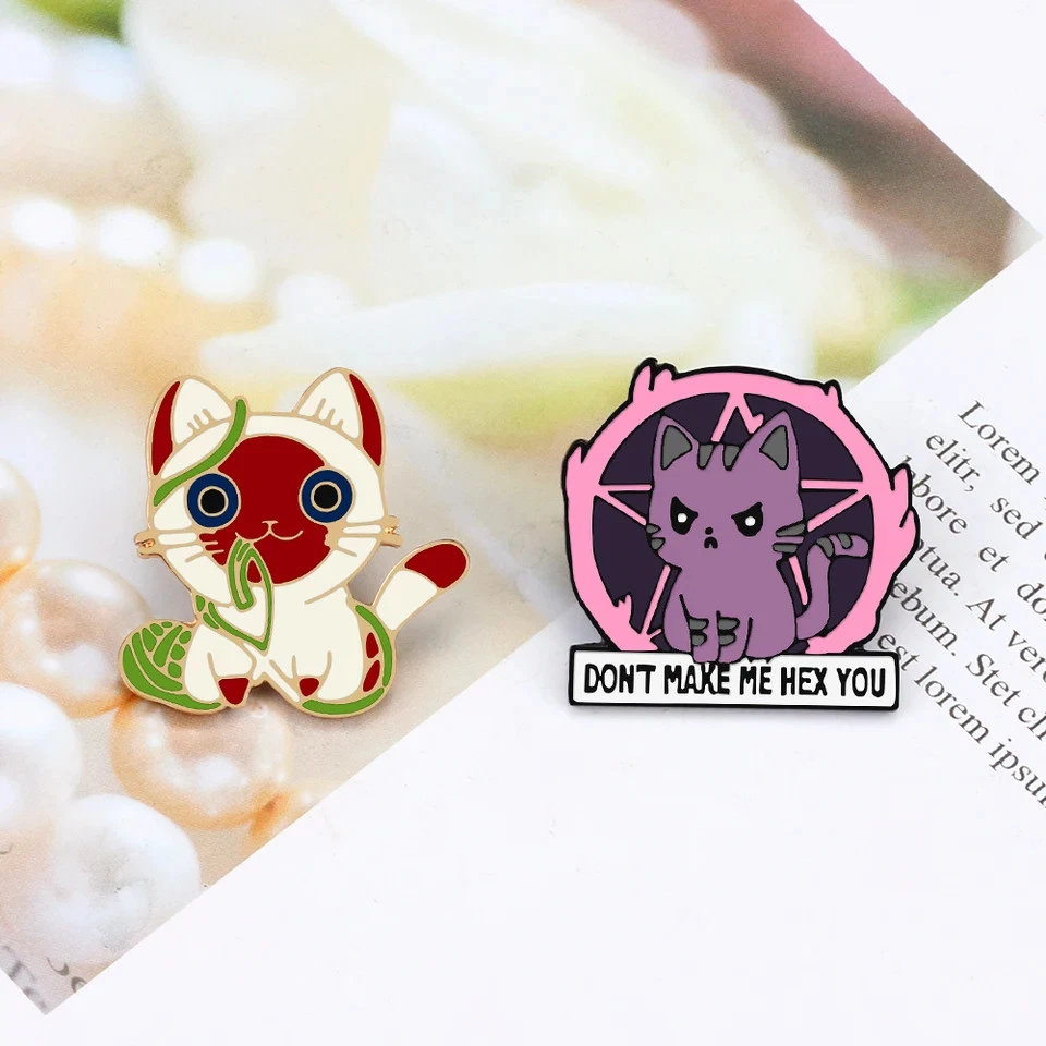 Broche Animal Tono Metal Mujer Negro Blanco Gato Broches Ovalados Joyería Clásica Foto 2 de 4