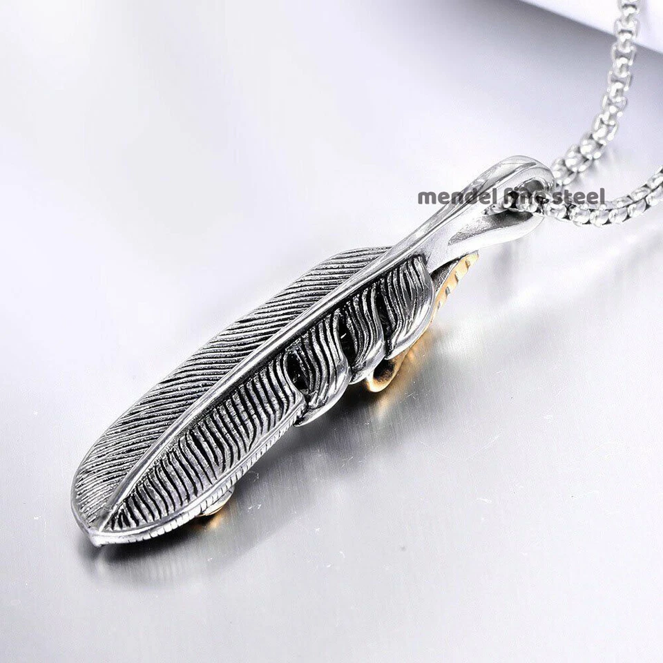 MENDEL Gold Plated Mens Tribal Eagle Feather Necklace Pendant Stainless Steel - Image 2 of 4