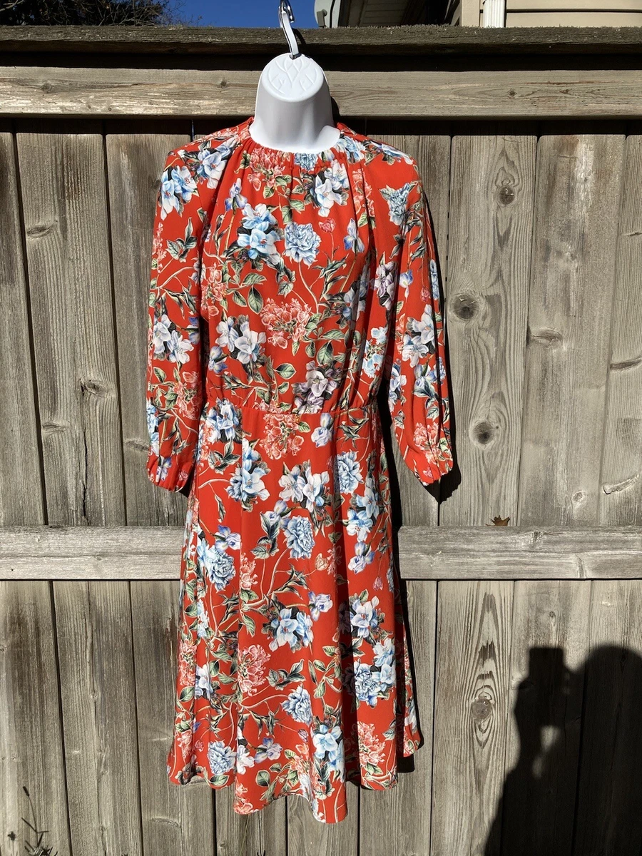 H M medium Red Floral Crepe Midi Dress eBay