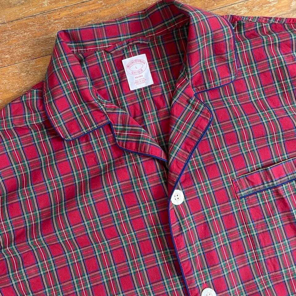 Vintage Mens Plaid Pajama Shirt Size Large 1990s Brooks Brothers Tartan Cotton - Image 2 of 4