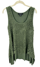 Karen Kane Tunic Tank Top Womens Medium Lace Overlay Stretch Forest Fairy Boho 