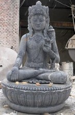 INCREDIBLE SOLID STONE HAND CARVED 9' TALL ORIENTAL GARDEN BUDDHA - GB38