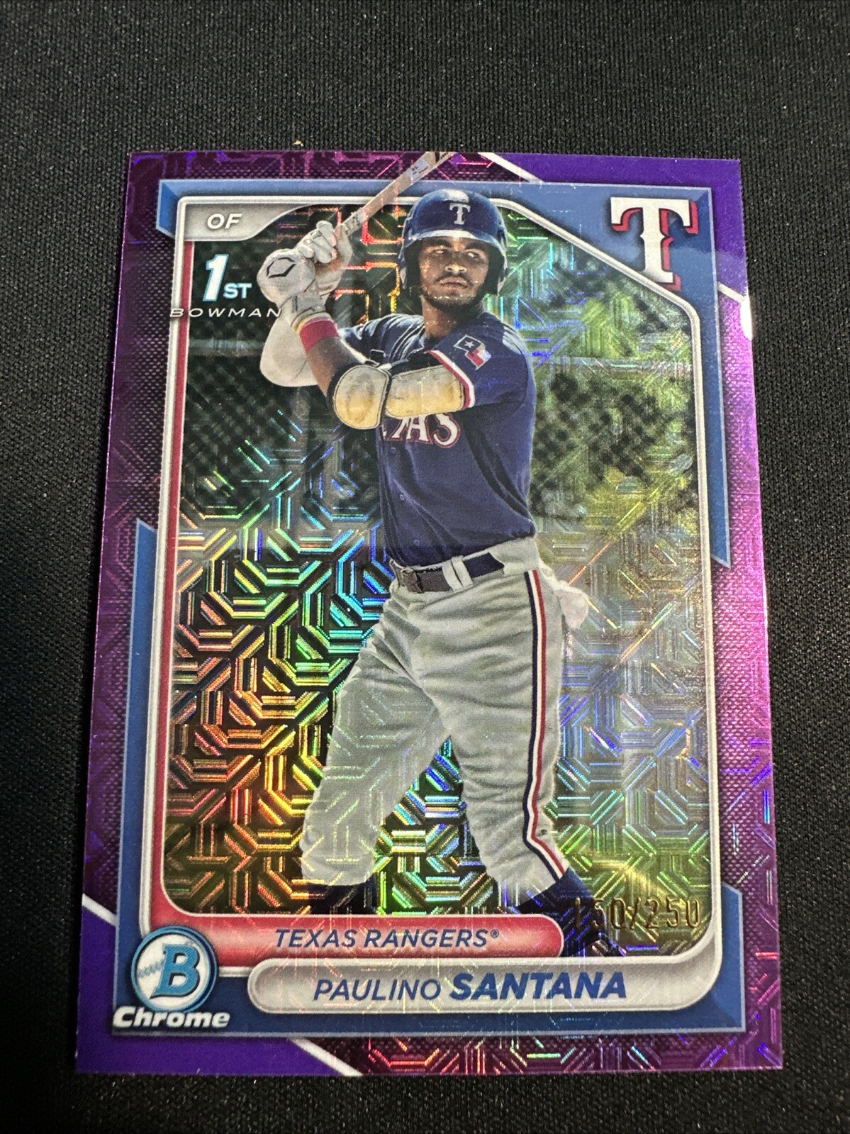 Paulino Santana 2024 Bowman Chrome 1st Purple Mojo Refractor #ed 188/250 Rangers