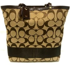 NICE COACH REVERSIBLE SIGNATURE C BROWN STRIPED XL TRAVEL TOTE BAG WEEKENDER WOW