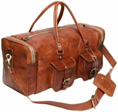 Genuine Brown Large 30'' Overnight Weekend Vintage Travel Gym Leather Luggage Duf