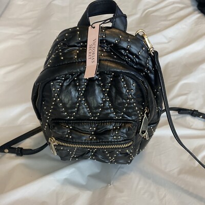 black studded backpack mini Victoria's Secret Signature MINI Black Gold Studded Backpack Adjustable  Strap