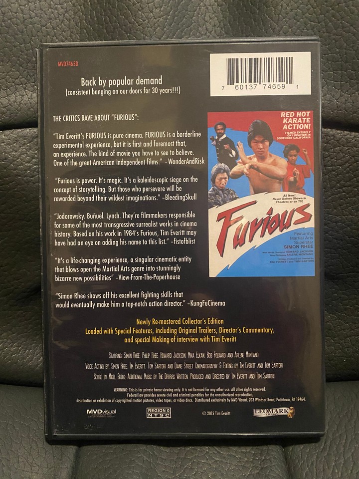 Furious (1984) FLAWLESS MVD Visual DVD! Martial Arts / Simon & Phillip ...