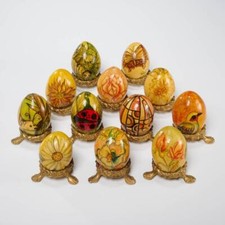 Abelardo Ruiz Vintage Mexican Folk Art Paper Mache Painted Eggs w Stands 12p Lot