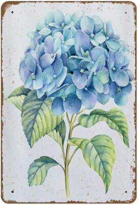 UOAIUDT Retro Blue Hydrangea Floral Metal Tin Sign Summer Decor Poster Vintage M