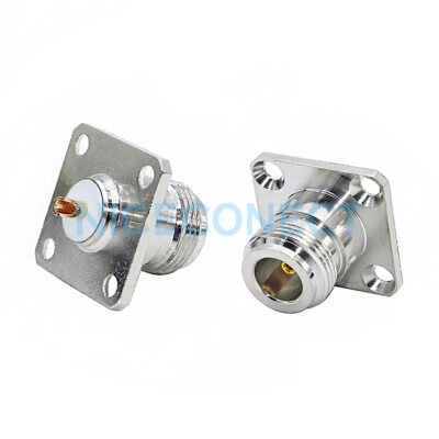 1x N Female Jack Panel Mount Chassis 4 Hole PCB Solder RF Connector Nickelplated