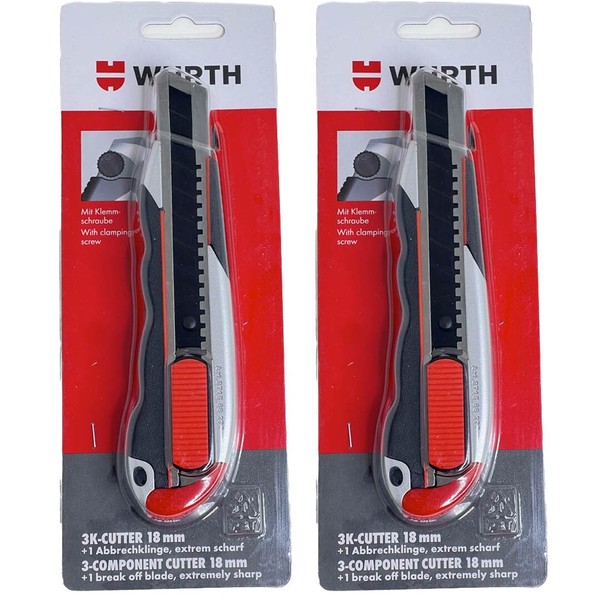 2X WüRth 3K Cuttermesser 18Mm + 2 Klingen Extrem Scharf Teppichmesser 071566277-image