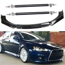 Gloss Black Front Bumper Lip Splitter Spoiler Kit + Strut Rods For Mitsubishi La