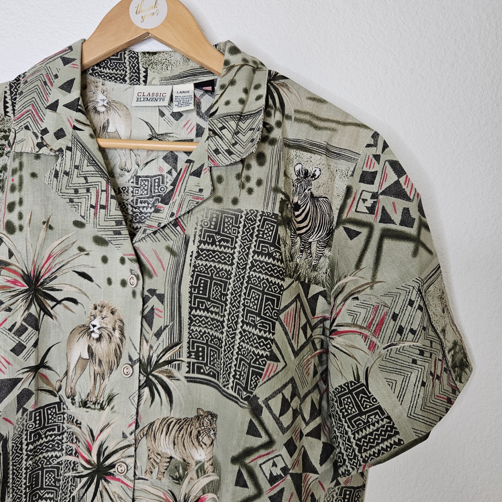 Classic Elements Vintage Button Down Safari Anima… - image 1