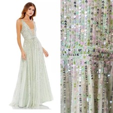 Mac Duggal Sequined Illusion Plunge Neck Sequin Green Dress Size 14 