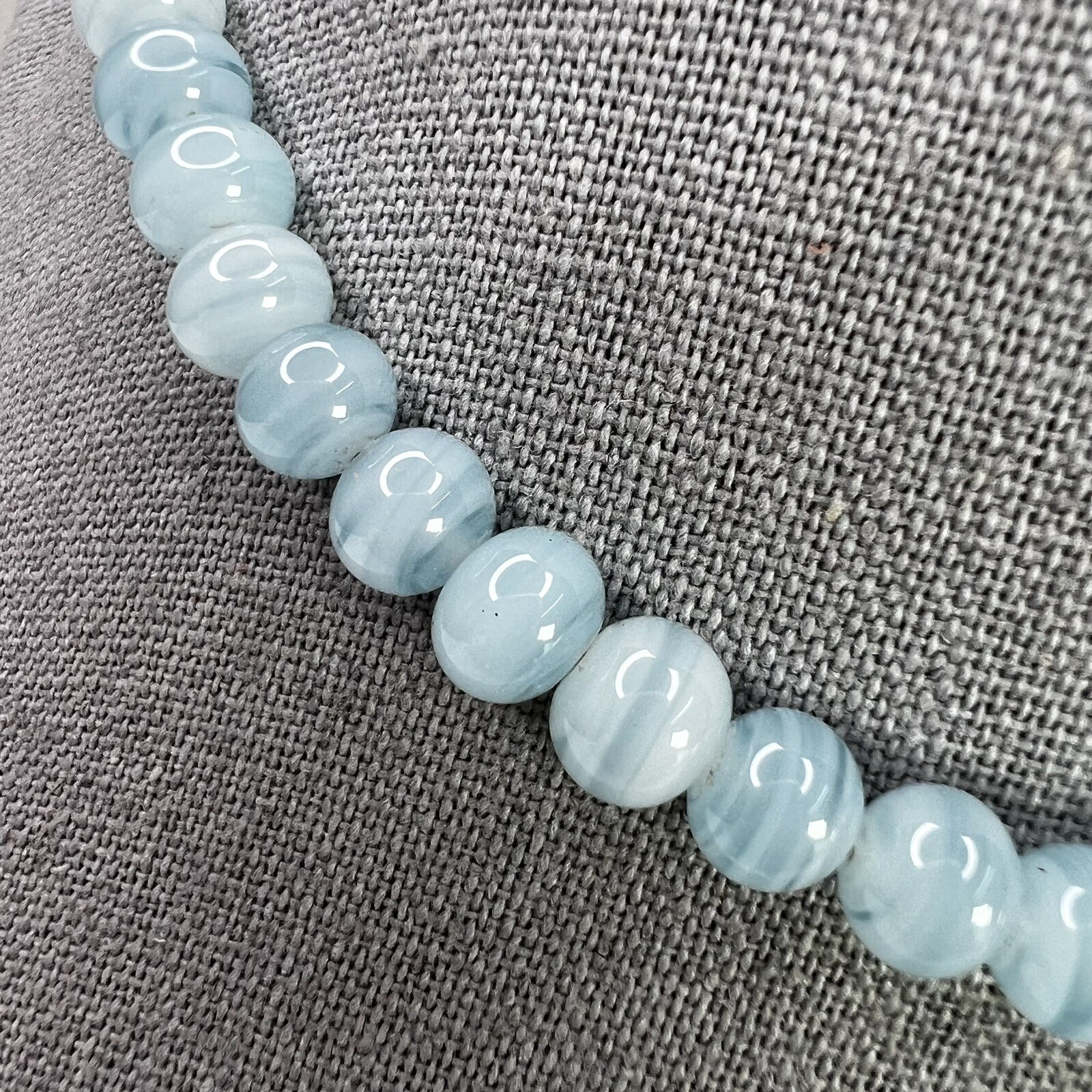 Vtg Kian Family Milky Blue Glass Bead? Natural Stone? Necklace 15”19