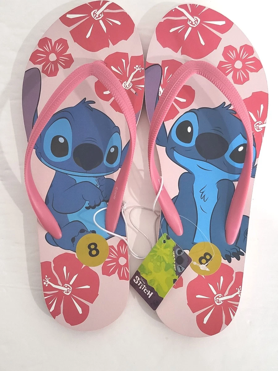 NWT LILO & STITCH WOMEN'S CUTE PINK SUMMER THONG SLIP ON FLIP FLOPS SANDALS  SZ 8