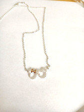 DISNEY-MICKEY AND MINNIE MOUSE SILVER TONE NECKLACE WITH RHINESTONES