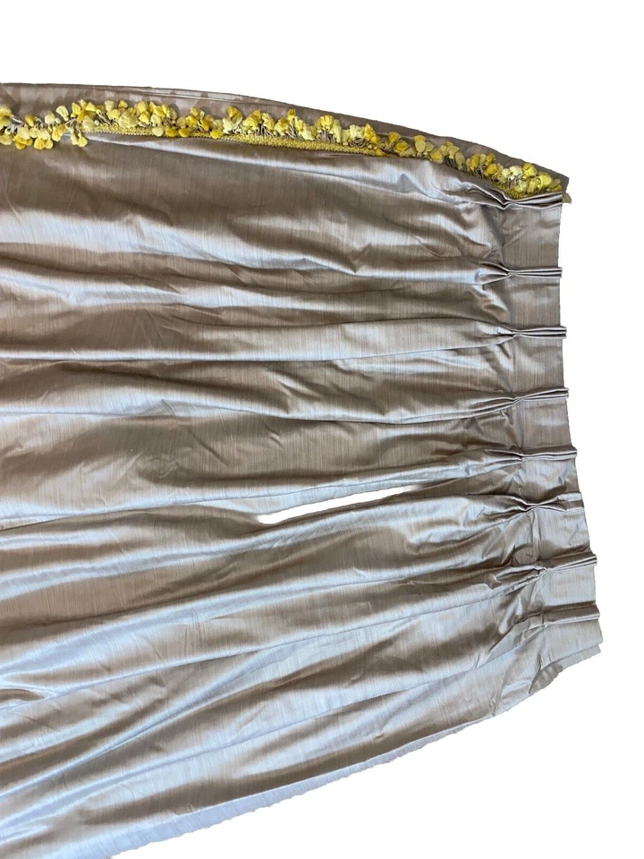 Custom Pinch Pleat Curtain Drape Beige Champagne Pom Fringe Trim WIDE 90 Long - Image 4 of 4