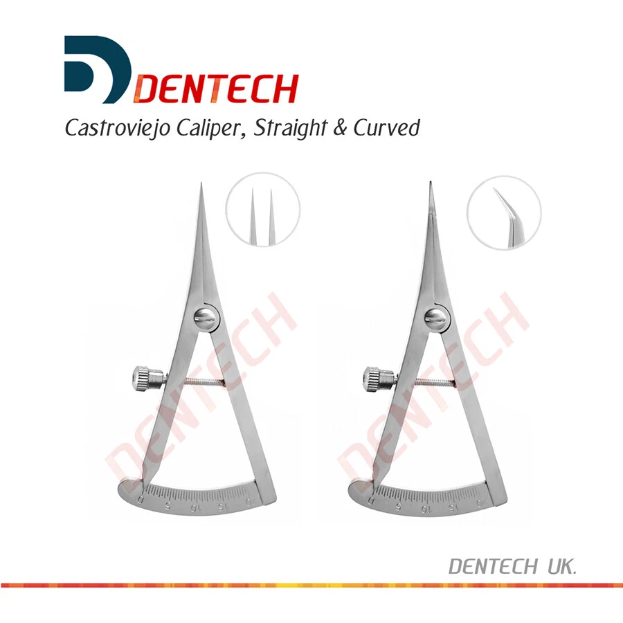 DENTECHUK Castroviejo Ridge Calipers Gauge Curved & Straight 0-20 mm Dental Surgical 9cm