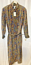 TALBOTS 100% SILK PAISLEY MIDI DRESS WOMENS 10 BELTED, BUTTONS, SIDE POCKETS