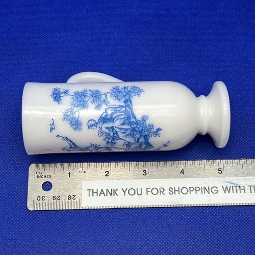 Vintage 5" Milk Glass With Blue Toile Victorian Design Footed Demitasse Cup Avon - Picture 7 of 8