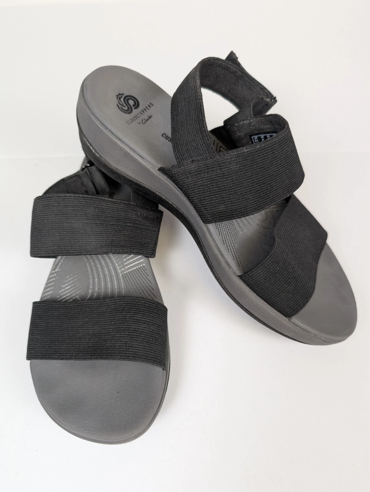 Sandali bassi Clarks Cloud Steppers donna taglia 8 M neri con cinturino da spiaggia comodi