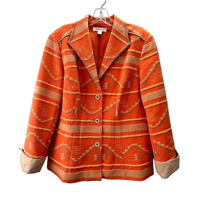 Coldwater Creek Southwestern Aztec Blazer Jacket 14 Coat Coral Orange Gray  Lined