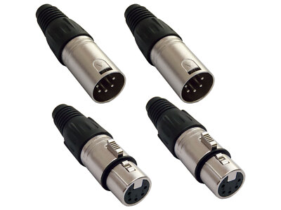4er Set deetech XLR Stecker silber, 5-polig, 2x male und 2x female