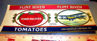 Vintage Original Label, 1914 Flint River Tomato Can Label with Biplane, rare!!!