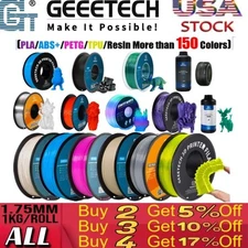 Hot SALE!GEEETECH 3D Printer Filament PLA/ABS+/PETG/TPU 1.75MM 1KG Multicolor US