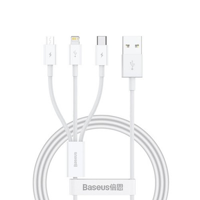 Baseus Superior Data USB-Schnellladekabel für M+L+C 3,5 A 0,5 m (weiß)