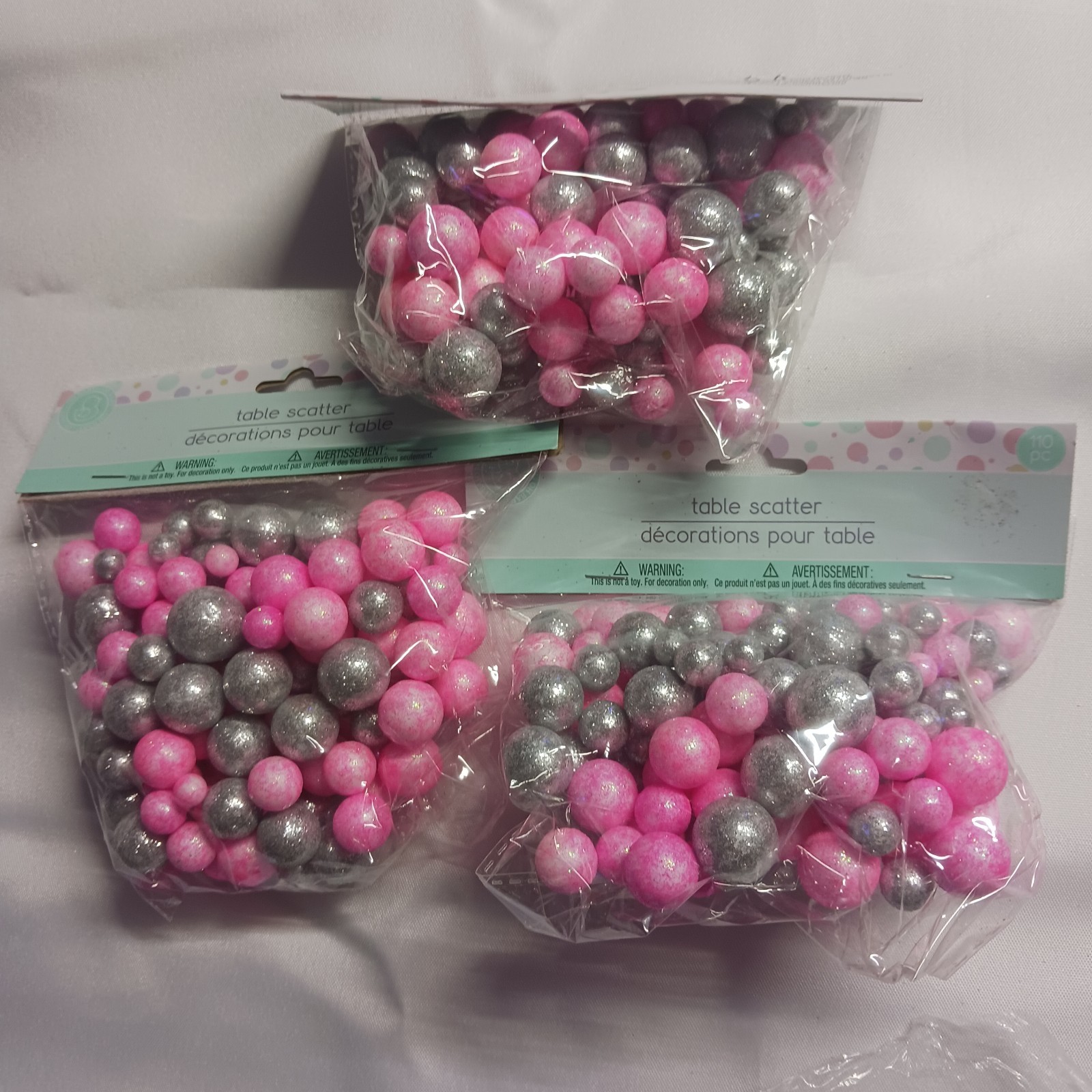 Glitter Table Scatter Vase Filler  GLITTER Styrofoam Balls Crafts Pink Lot Of 3