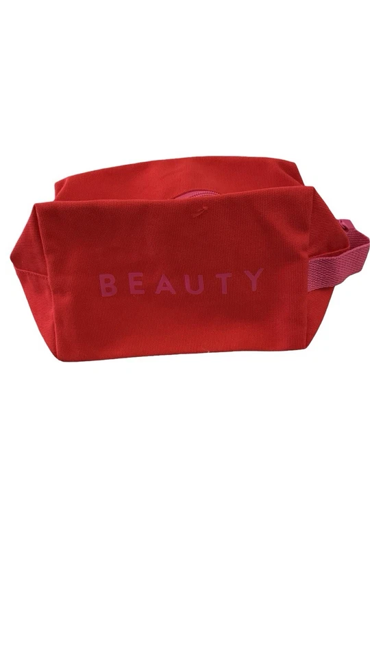 NORDSTROM BEAUTY Bolsa de Maquillaje GRANDE de Lona con Cremallera - Rojo/Rosa NUEVO Foto 3 de 4