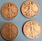 4 WALKING LIBERTY HALF DOLLARS; 1935 S, 1942, 1945, 1946; 90 % SILVER