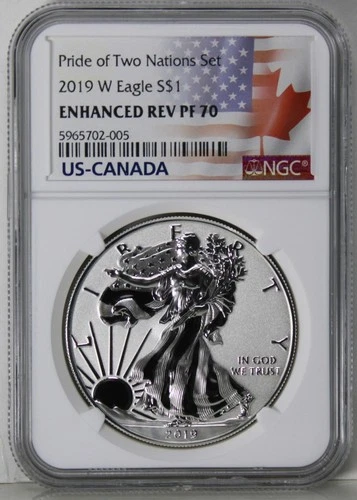 2019 W Pride of Two Nations Enhanced Reverse PF70 American Silver Eagle