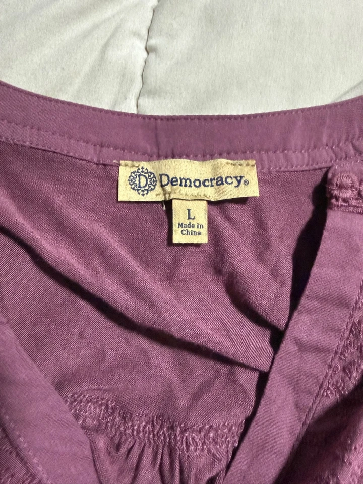 Democracy Women’s Blouse Size L Embroidered Boho Style Button Up Purple - Image 1 of 4
