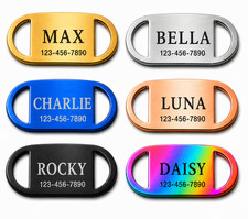 Personalized Slide On Dog Cat Pet ID Tag Stainless Steel Rounded Edge Engraved