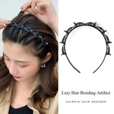 Double-Layer Braided Hairpin Headband - 1pc Black/Red Hair Accessory - Plastic
