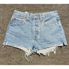 Levis Premium 501 Original Cutoff Denim Shorts Light Wash Distressed Womens 27