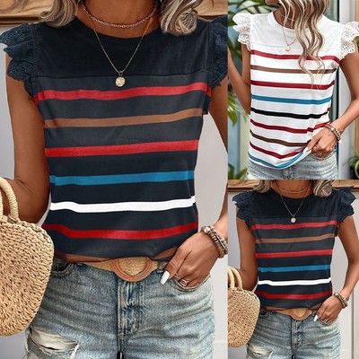Daily Leisure Casual Gestreiftes Top Daily Freizeit Outfit Polyesterstoff