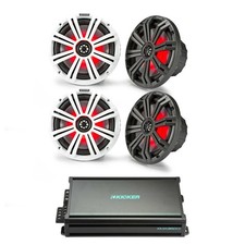 Kicker Marine Amplifier Speaker Bundle 8" LED Speaker 2 Pair with 4 Channel...
