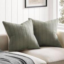 Waffle Throw Pillow Covers Set of 2, 20X20 Inch Olive