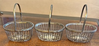 Lot of 3 Silver Baskets Wire Easter gift props estate find unique