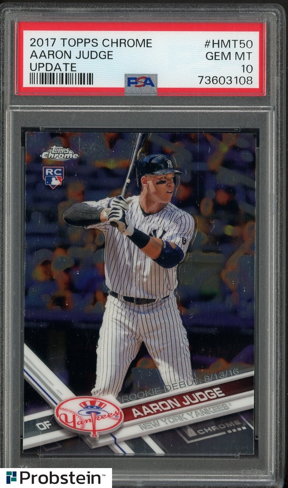 #6 2017 Topps Chrome Update #HMT50 Aaron Judge Yankees RC Rookie PSA 10 GEM MINT view 1
